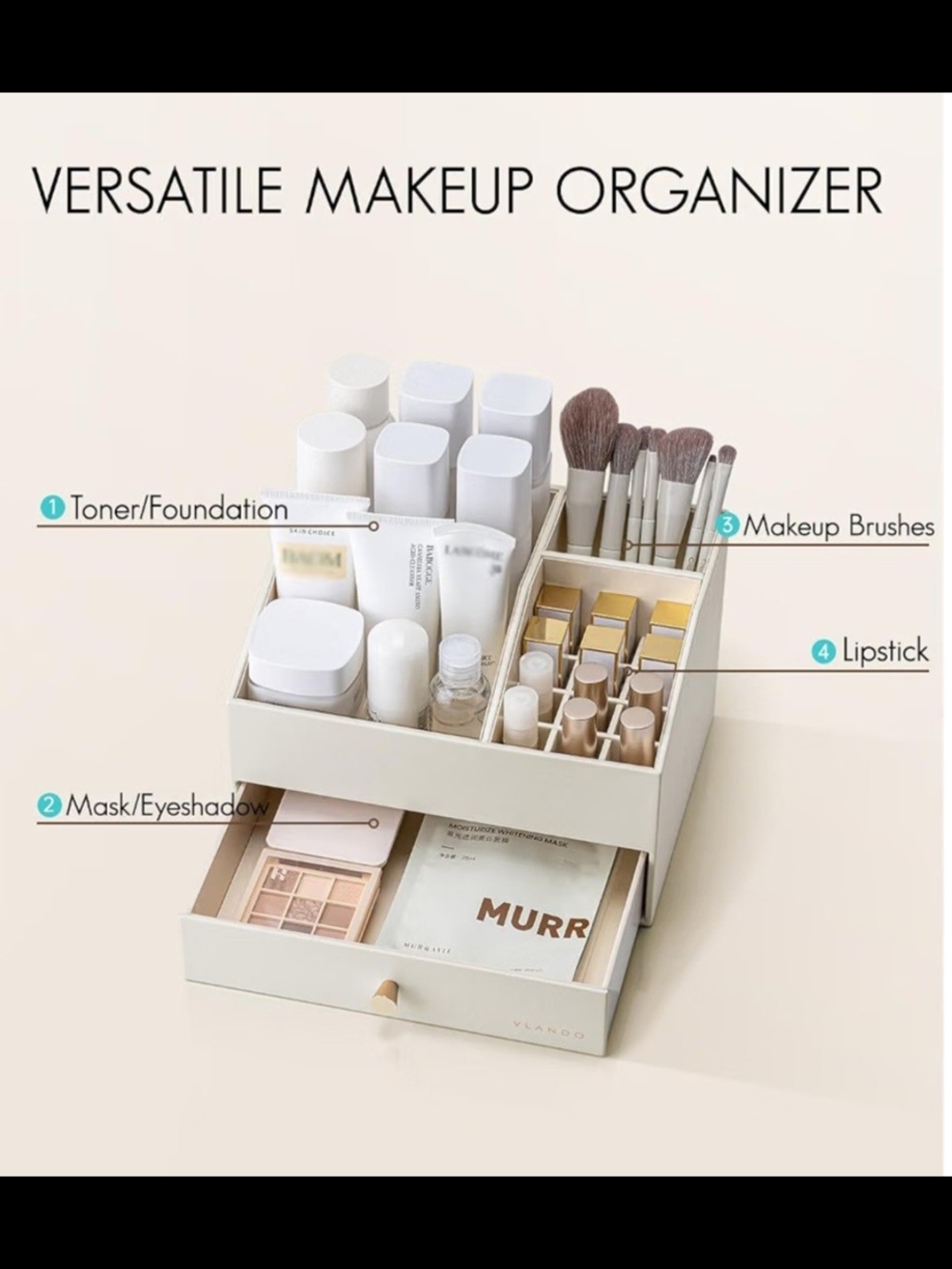 Cream Makeup Organizer with Drawer - Brand: